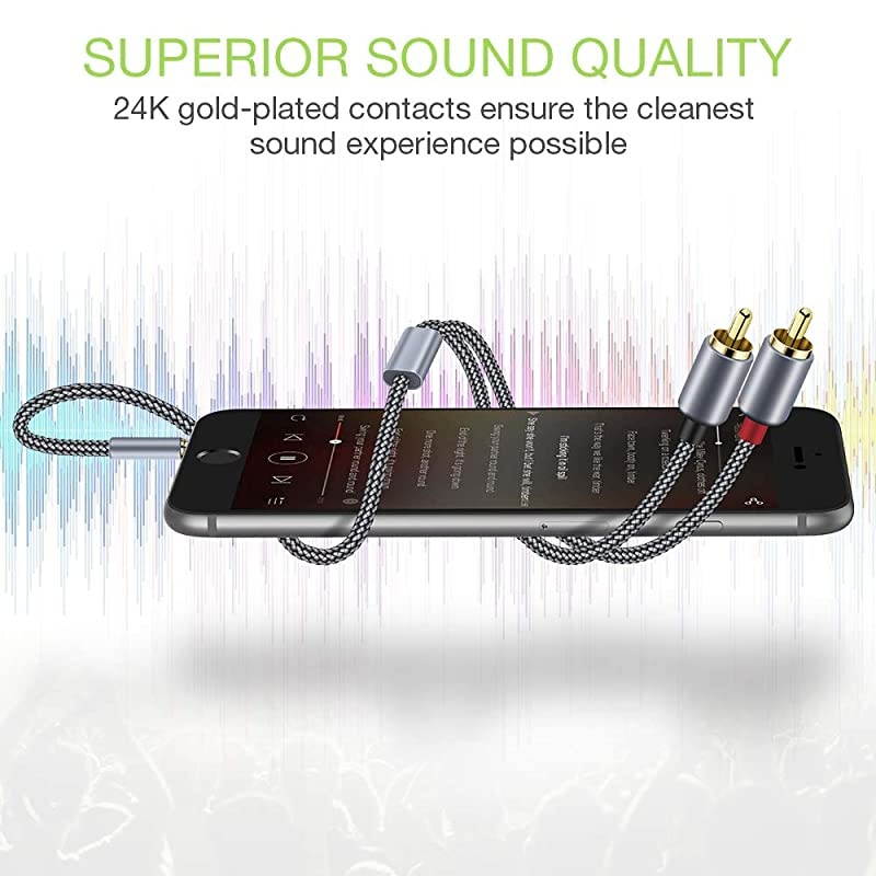 2 Pack RCA Cable  35mm Male to 2RCA Adapter Audio Cable 6 Feet HiFi Sound NylonBraided AUX Y Cord for Stereo Receiver Speaker Smartphone Tablet HDTV MP3 Player Echo Dot amp More