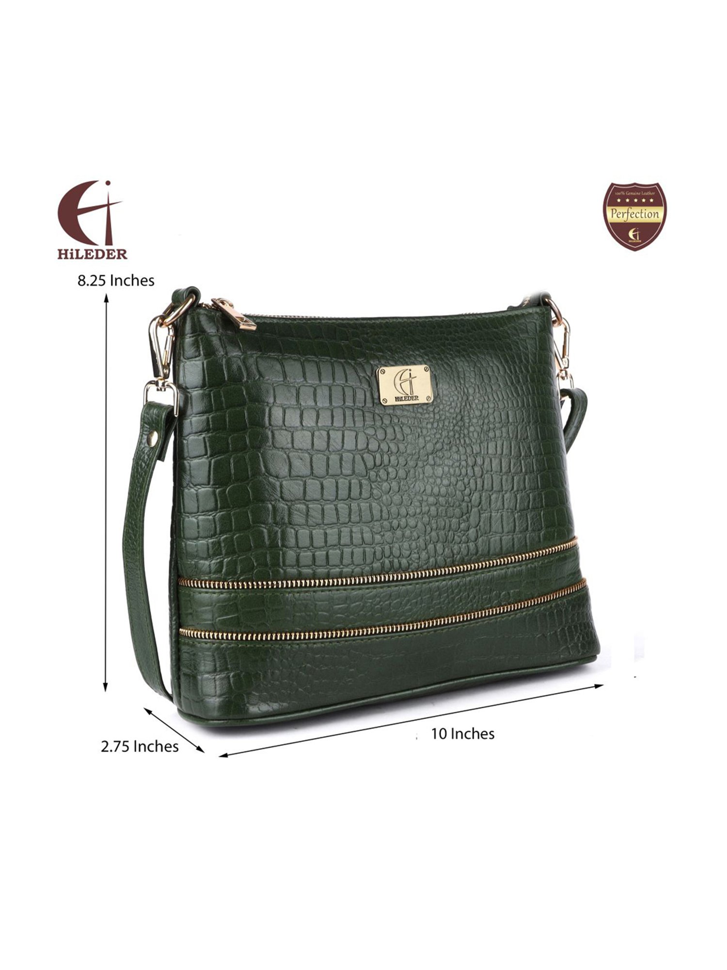 HiLEDER Green Textured Medium Sling Handbag