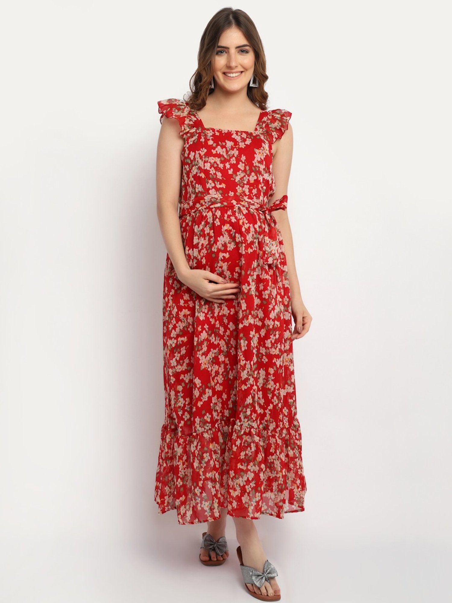 Moms Maternity Red Printed Dress