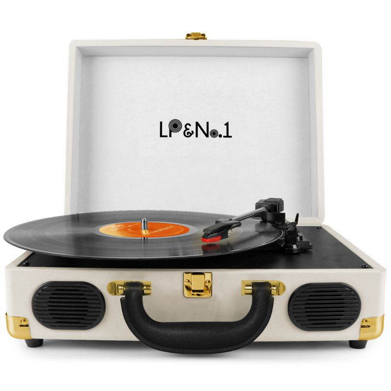 LP&No.1 Portable Suitcase Turntable with Stereo Speaker,3 Speeds Belt-Drive Vinyl Record Player Blue