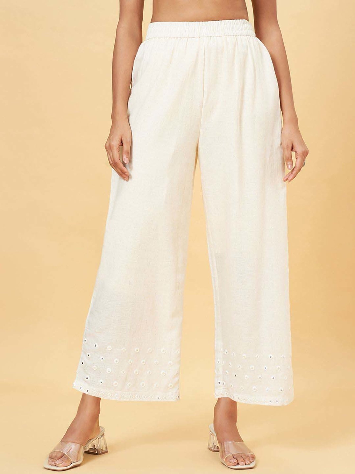 Rangmanch by Pantaloons White Embroidered Palazzos