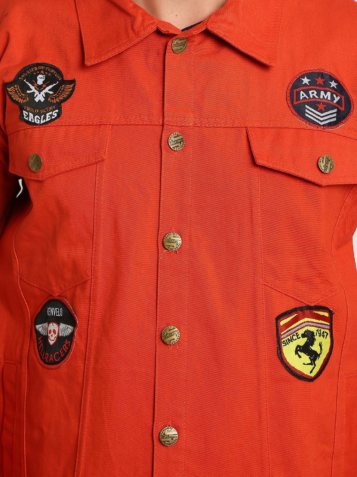 VOXATI Orange Full Sleeves Shirt Collar Denim Jacket