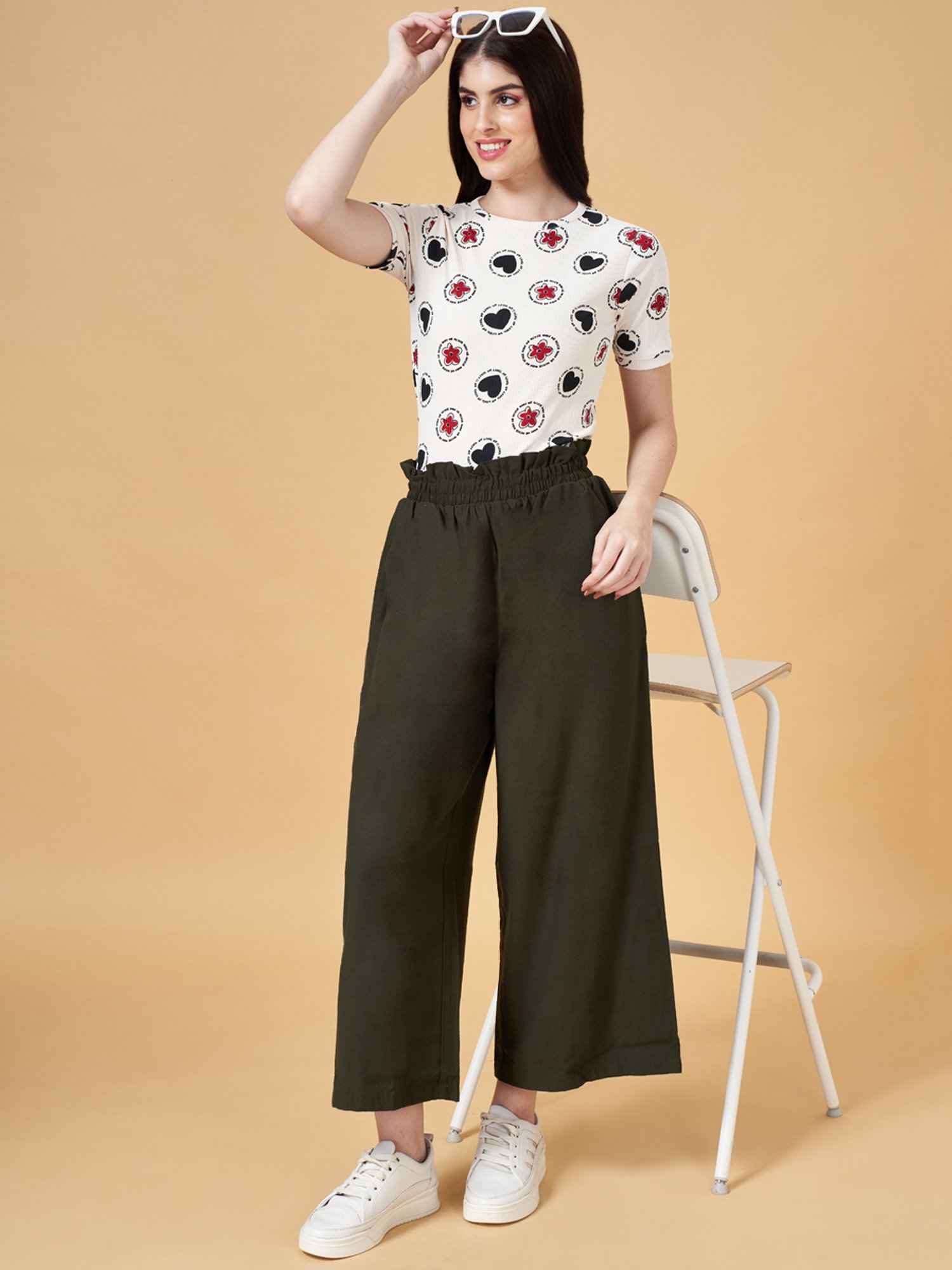 People by Pantaloons Beige Printed Top