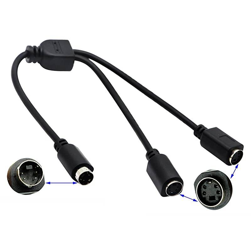 S-Video 4 Pin Mini DIN Y Splitter Connector Cable 4 Pin Mini DIN S-Video Male to 2 Female Y Splitter Extension Adapter Cable for SVHS/S-Video Cable(28CM/11Inch)
