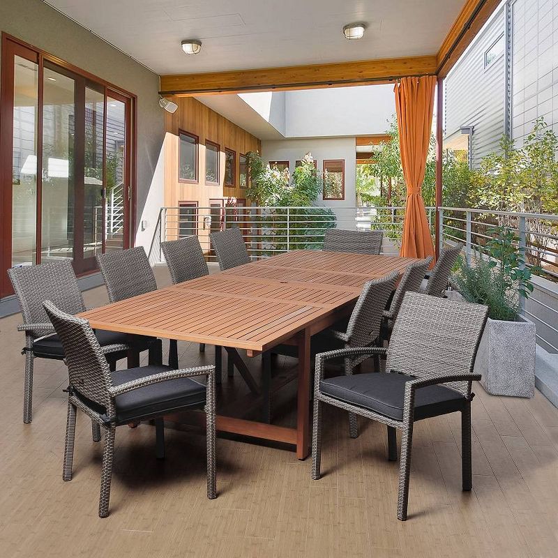 Winston 11pc Patio Eucalyptus Wood Wicker Dining Set - International Home Miami