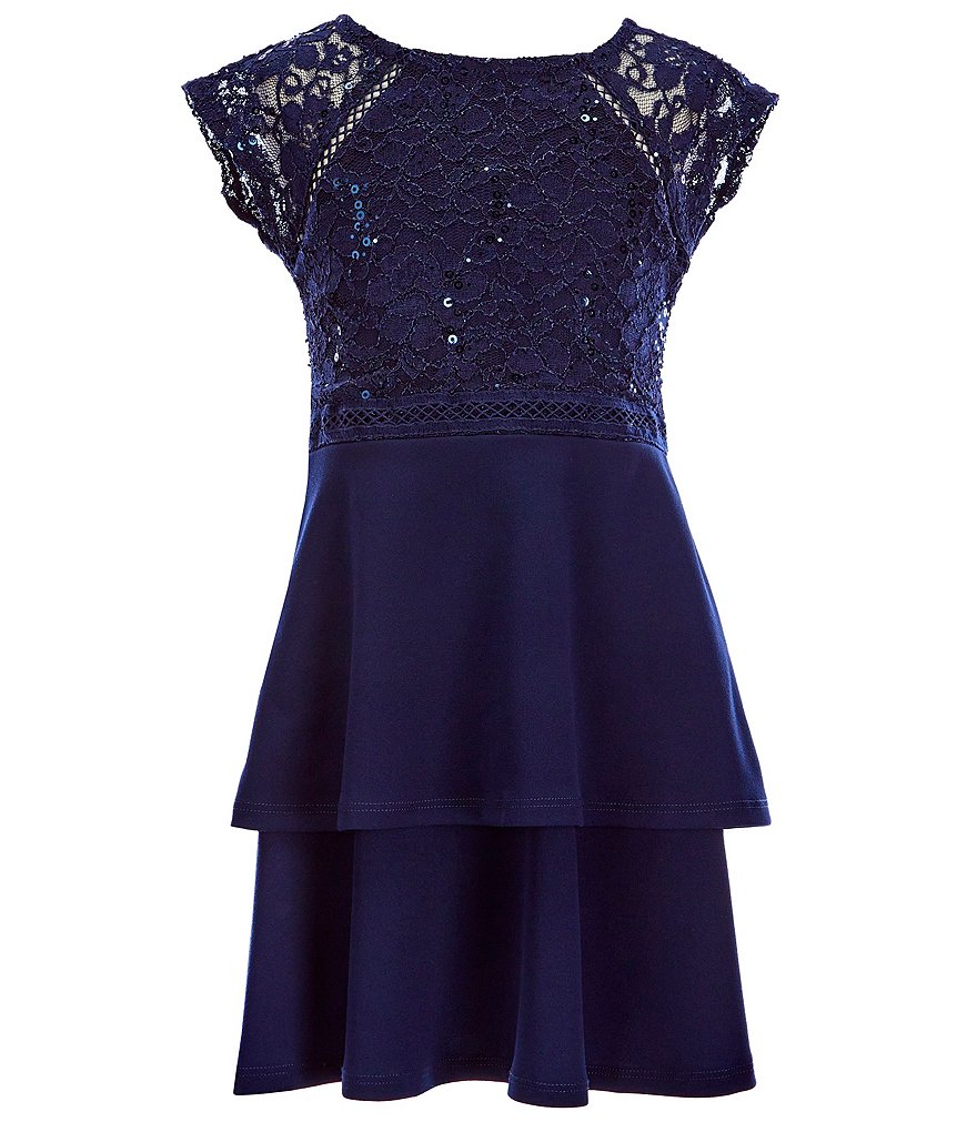 Poppies and Roses Big Girls 7-14 Lace-Trim Two-Tiered Fit-And-Flare Dress