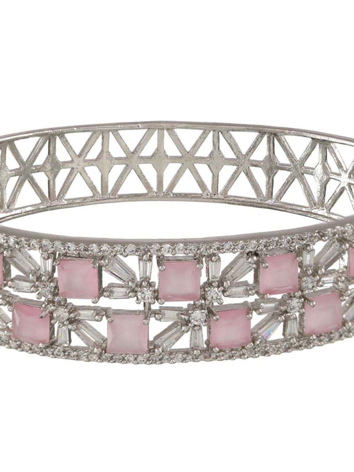Jazz & Sizzle Silver-Plated Pink AD Studded Handcrafted Bangle Style Bracelet for Women