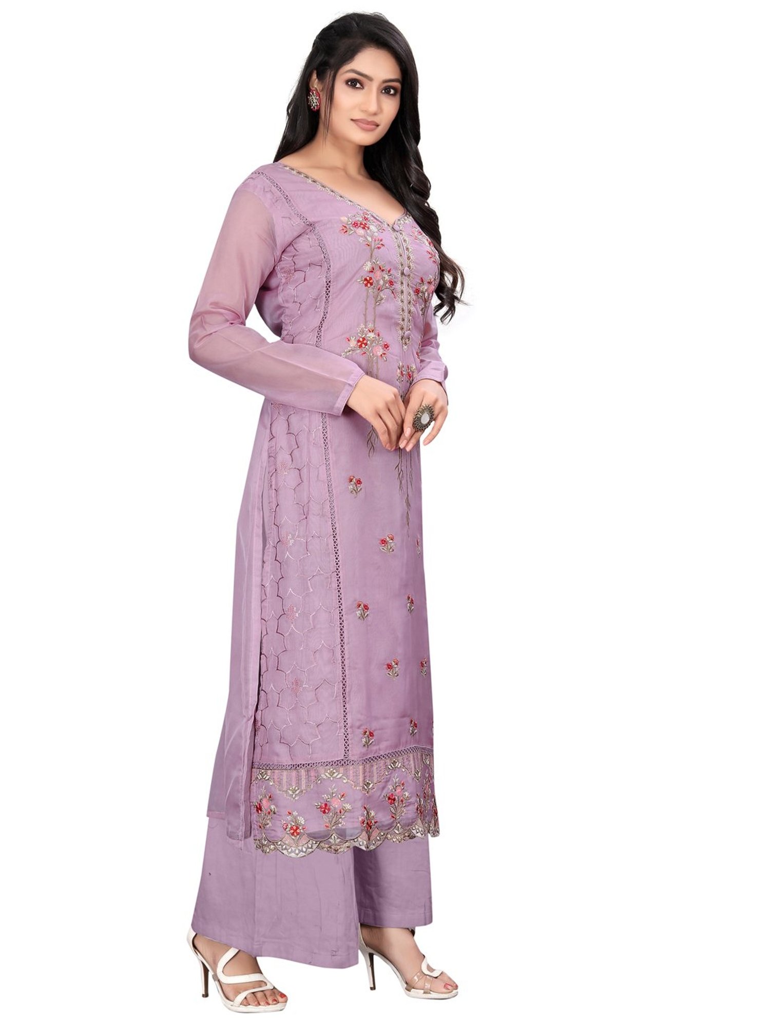 Stylee LIFESTYLE Mauve Embroidered Unstitched Dress Material
