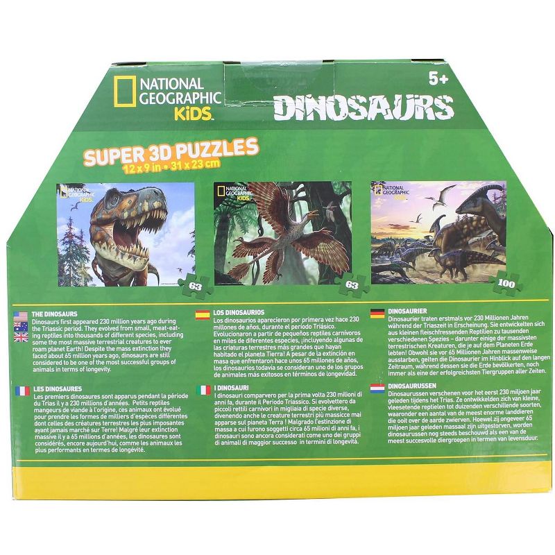 National Geographic National Geographic- Super 3D Children's 63/100pc Dinosaur Puzzle Set of 3 12" x 9"