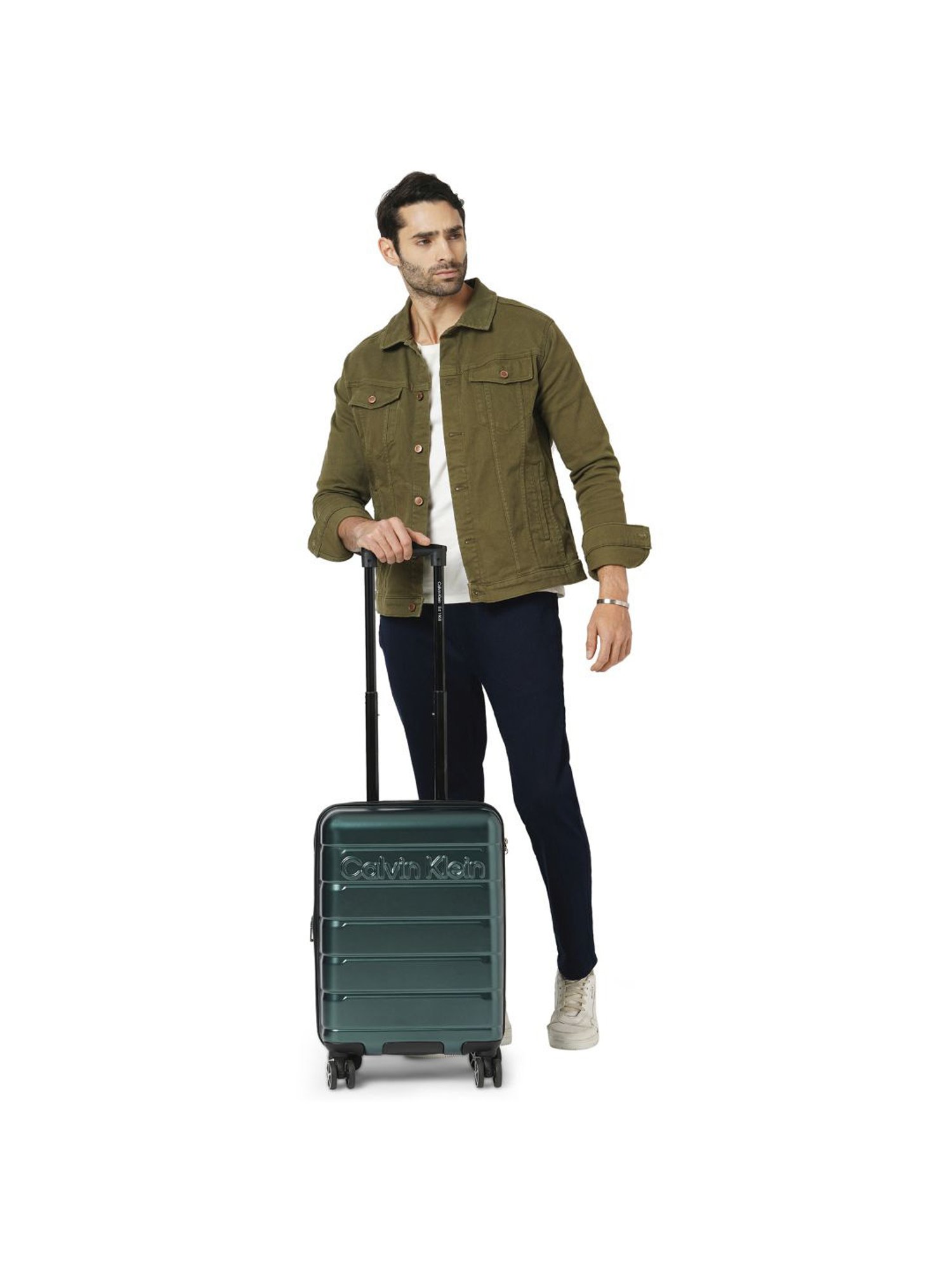 Calvin Klein Ridge-Line Pearlized Sage Textured Hard Cabin Trolley Bag - 54 cm