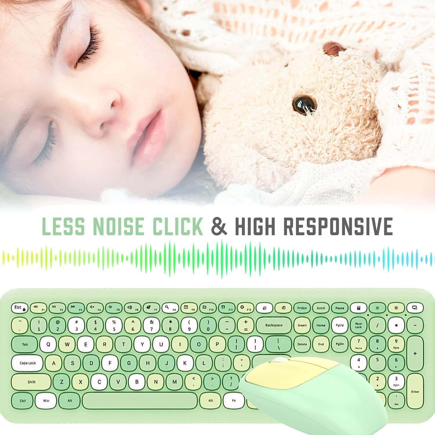 Wireless Keyboard and Mouse Combo, Ultra-Thin 2.4G USB Full Size Keyboard and Mouse Set, Cute 110 Keys Keyboard for PC, Notebook, MacBook, Tablet, Laptop, Windows System (Blue Colorful)