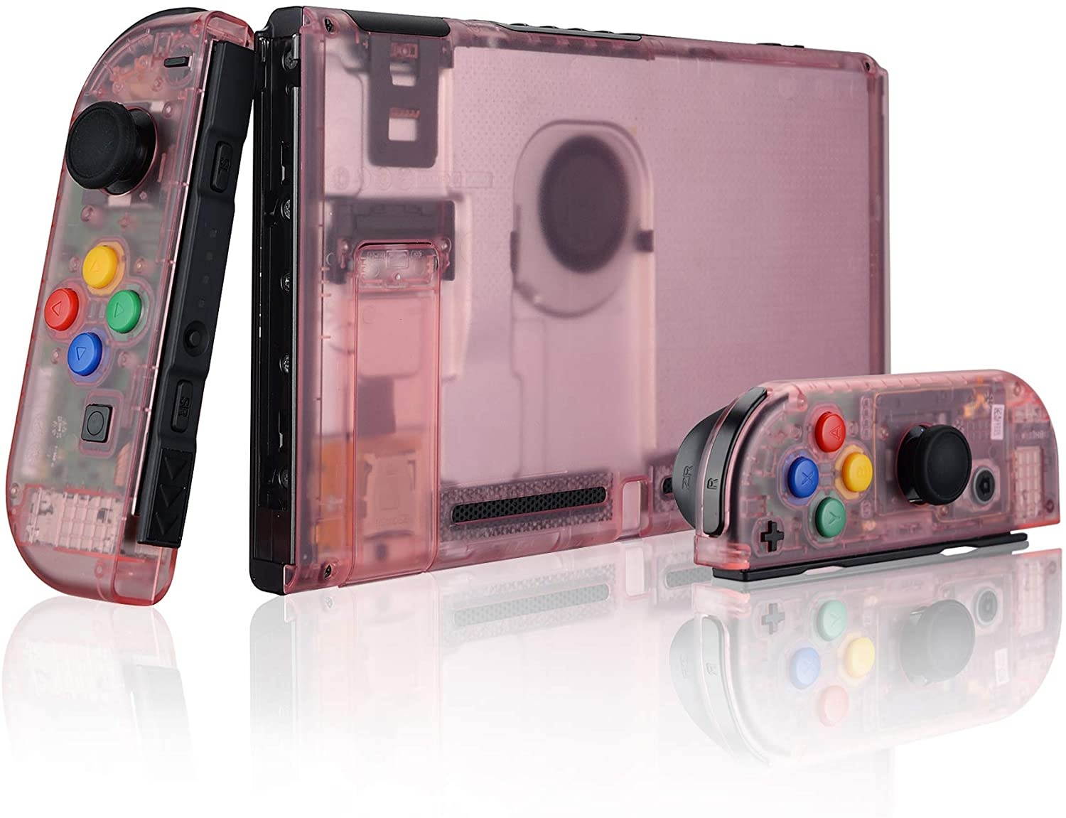 eXtremeRate Back Plate for Nintendo Switch Console, NS Joycon Handheld Controller Housing with Colorful Buttons, DIY Replacement Shell for Nintendo Switch - Cherry Pink