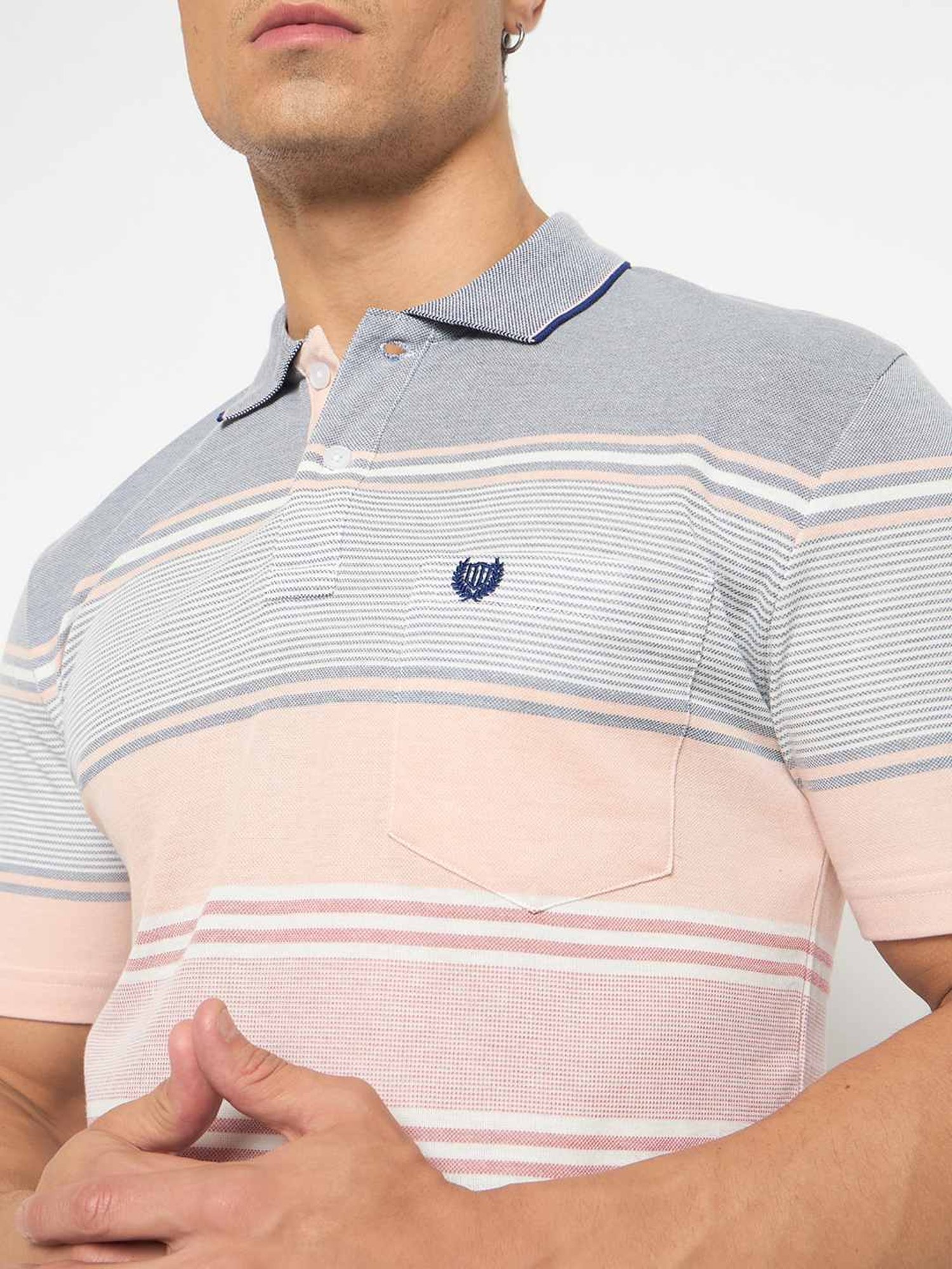 Duke Powder Pink Regular Fit Striped Polo T-Shirt