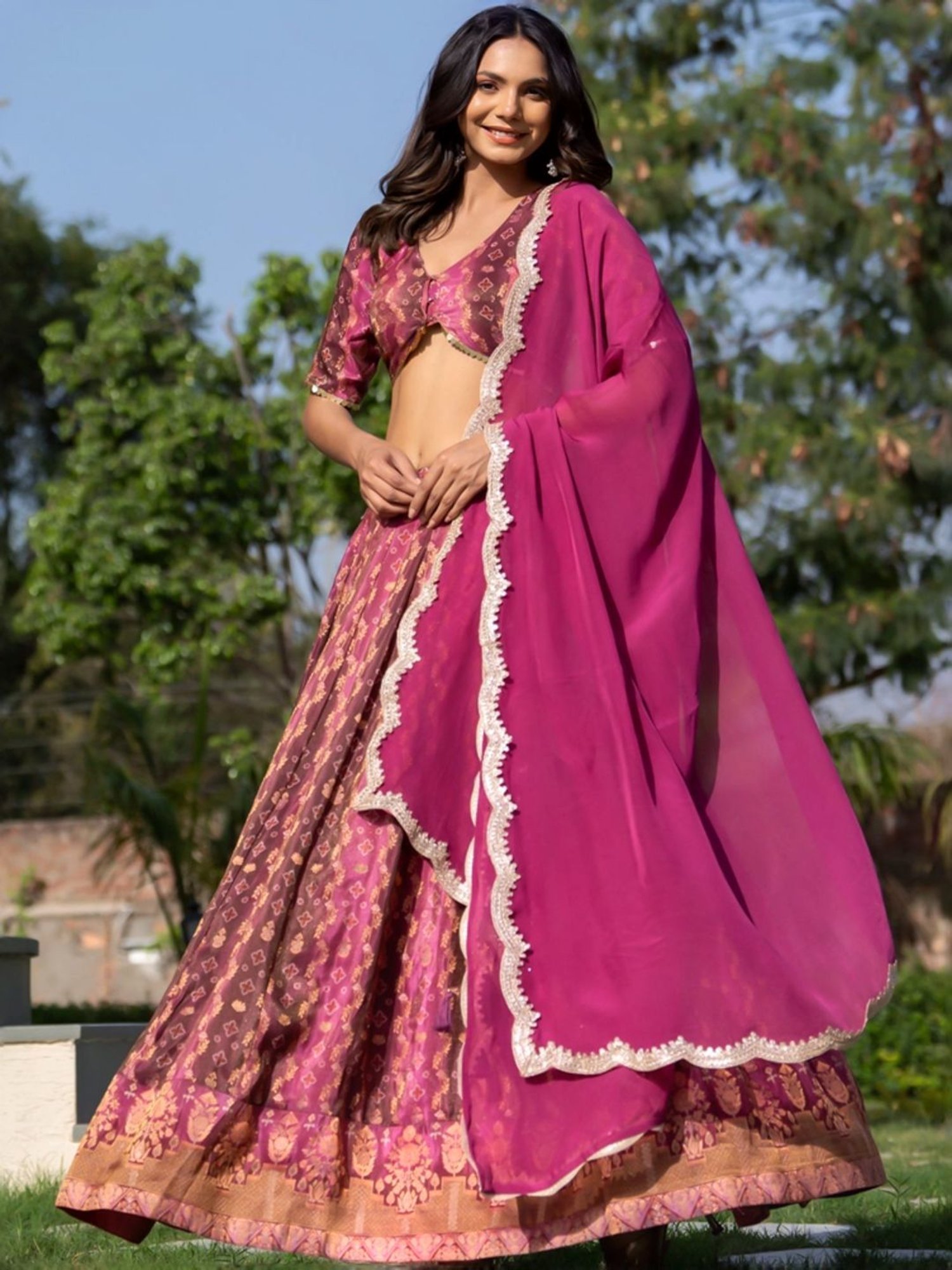 HOUSE OF JAMOTI Purple Printed Lehenga Choli Set With Dupatta