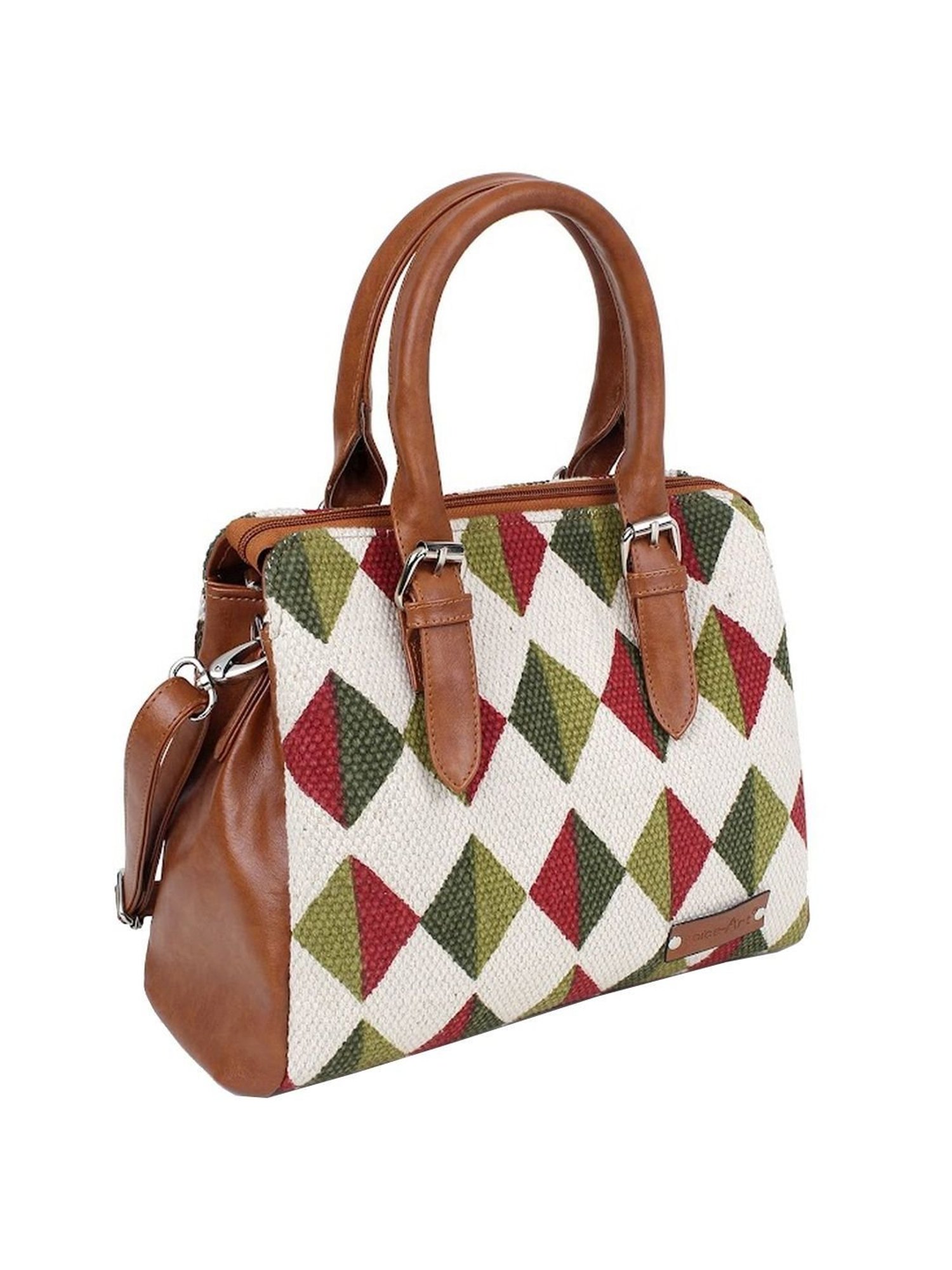 Spice Art White & Tan Printed Medium Handbag