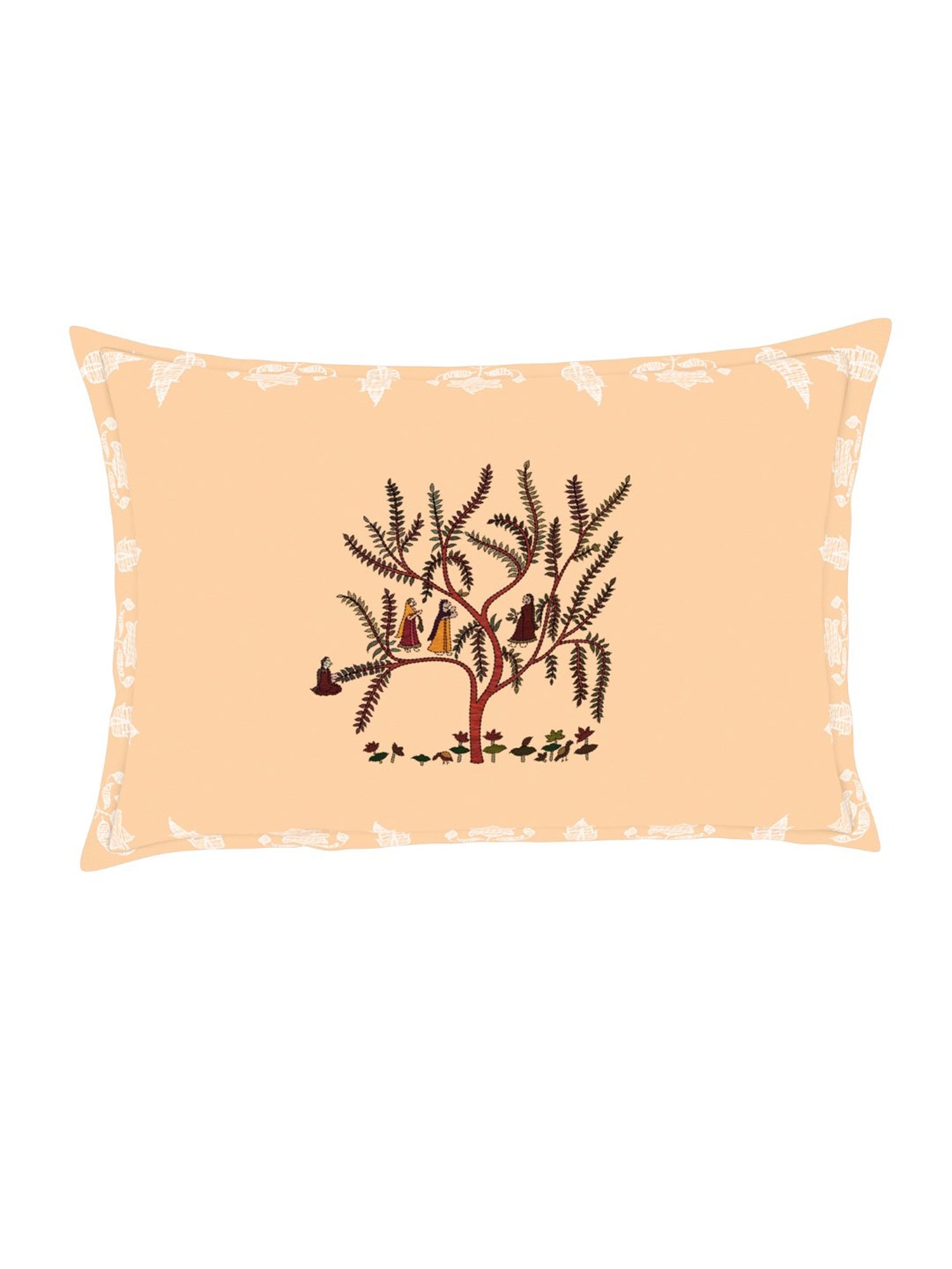 Spaces Chamba Rumal Abstract Beige 300 TC Cotton King Bedsheet with 2 Pillow Covers