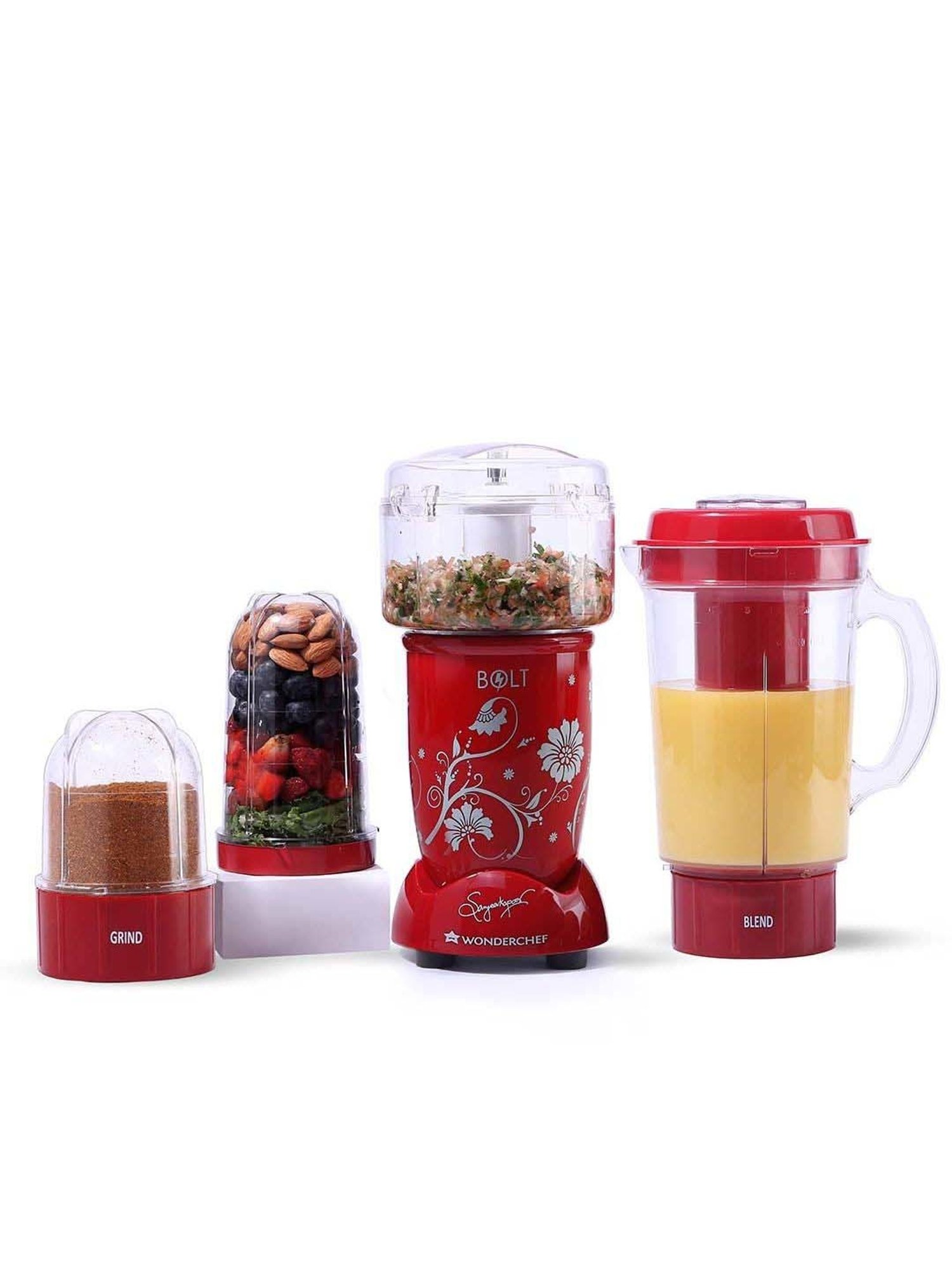 Wonderchef Nutri-blend BOLT CKM 22000 RPM Blender & Chopper with 4 Jars & Sipper lid (600W, Red)