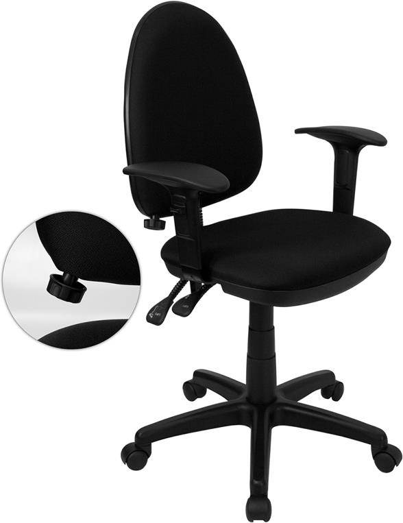 Mid-Back Black Fabric Multifunction Swivel Task Chair with Adjustable Lumbar Support and Adjustable Arms