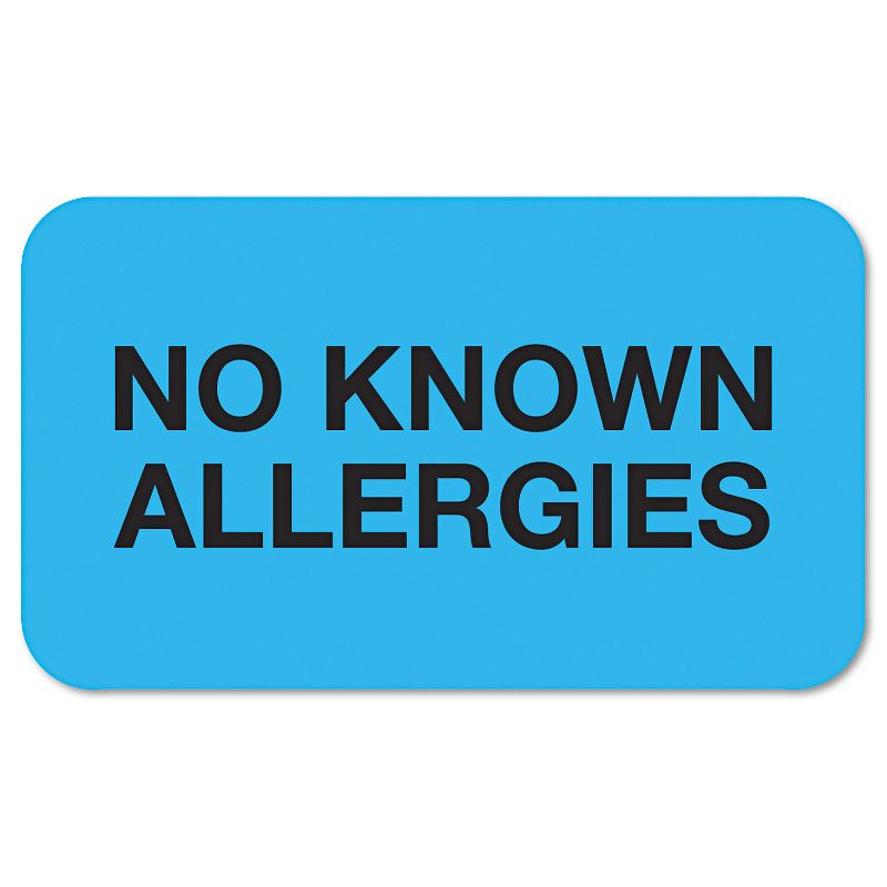 Tabbies "No Known Allergies" Medical Labels 7/8 x 1-1/2 Light Blue 250/Roll 01510