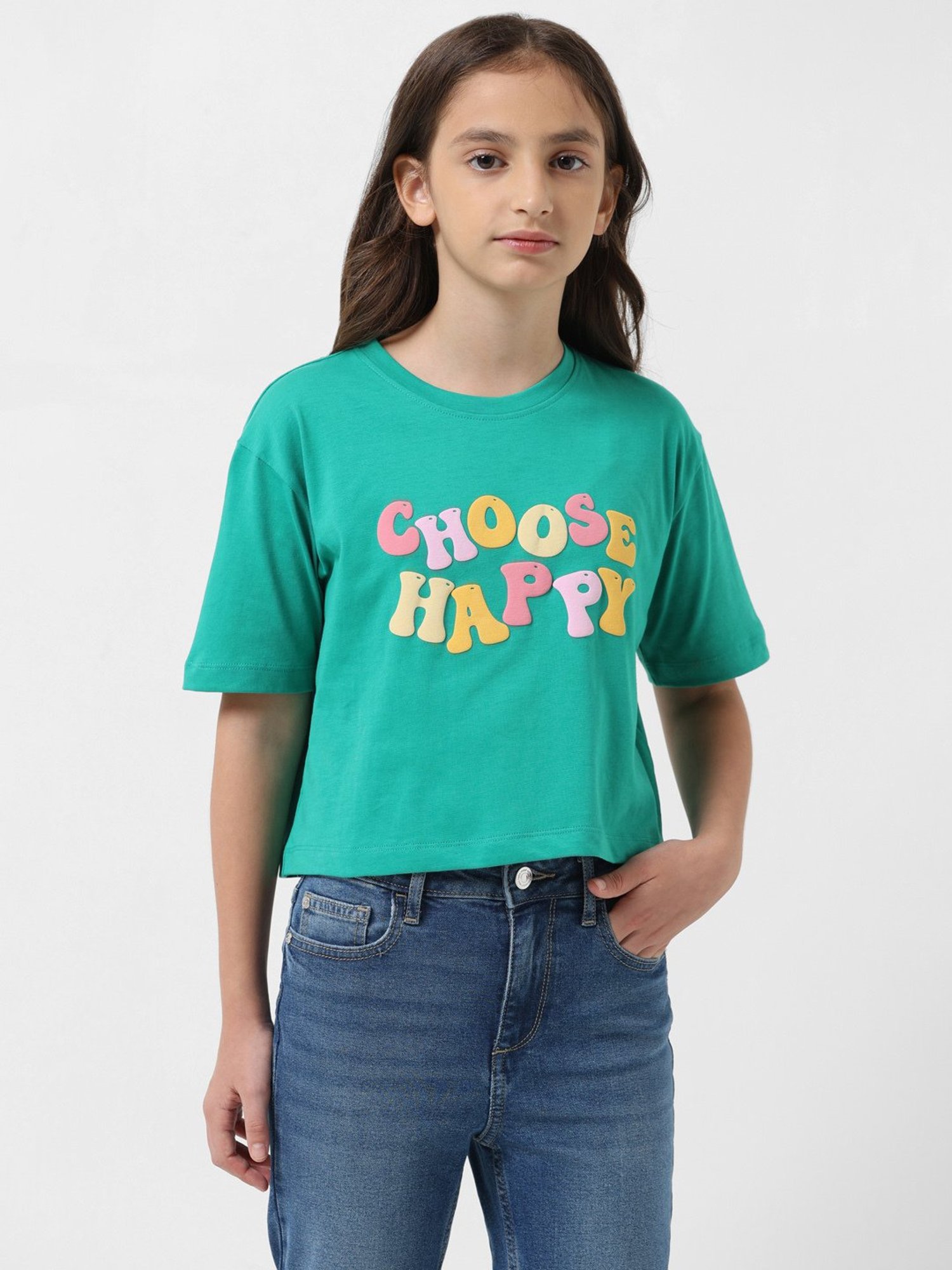 VERO MODA GIRL Green Printed T-Shirt