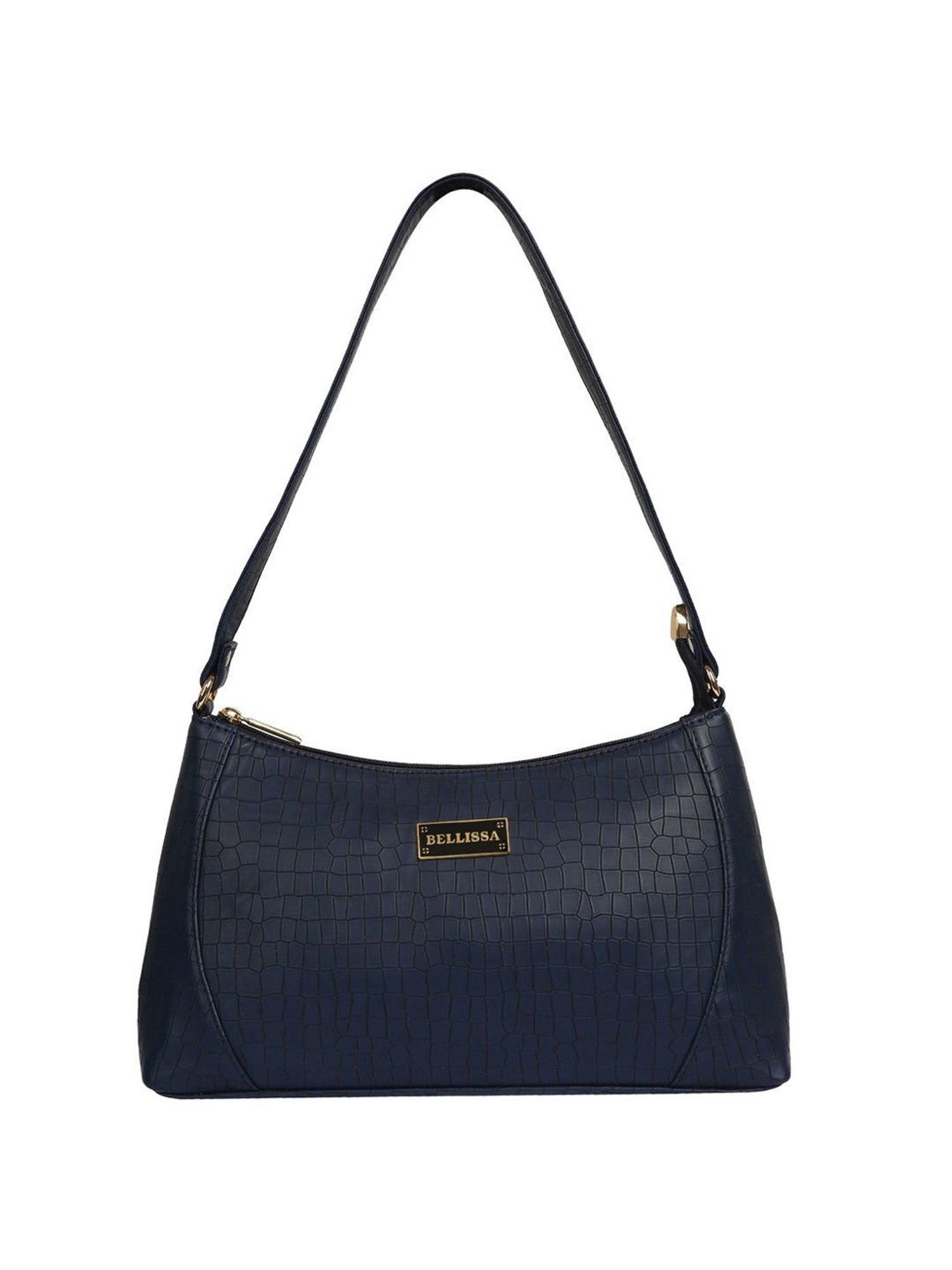 Bellissa Navy Blue Textured Medium Premium Shoulder Handbag