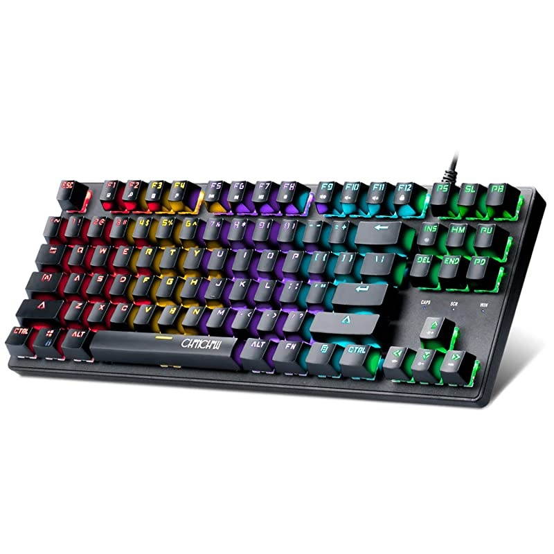RGB Compact Mechanical Gaming Keyboard  USB Wired 87 Keys Gaming Keyboard LED Rainbow Backlit 60 Tenkeyless Mechanical Gaming Keyboard for PS4 Xbox PC Gamer