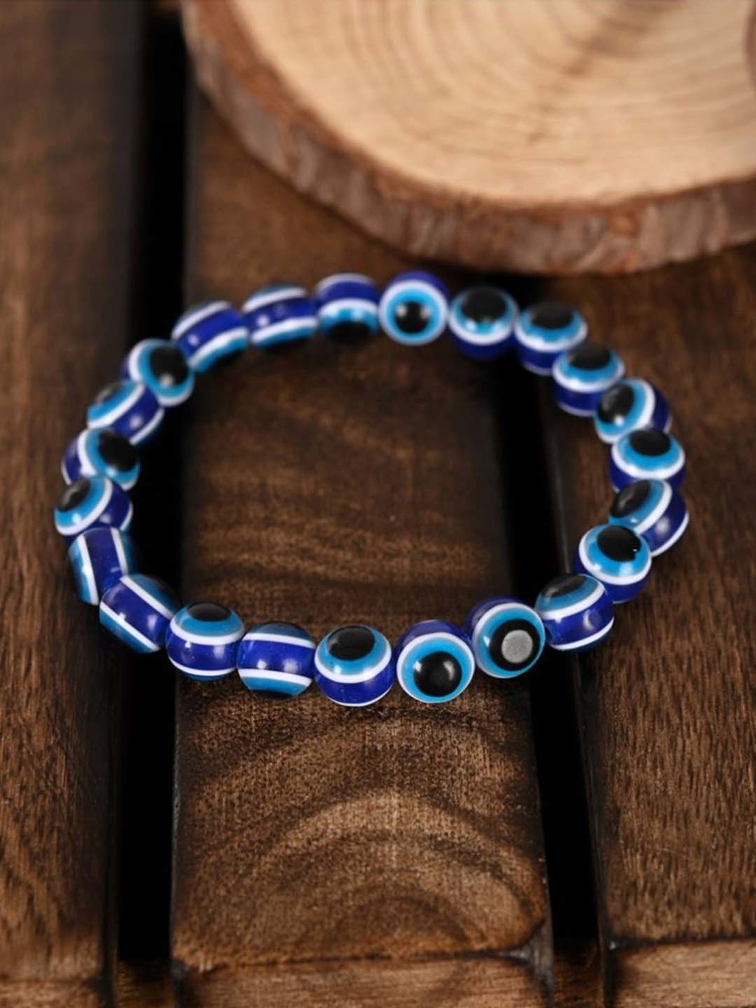 NVR Black & Blue Evil Eye Elasticated Bracelet for Unisex