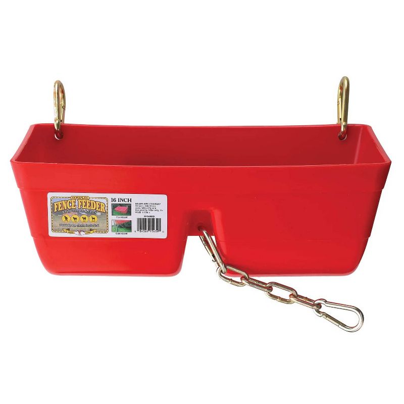 Little Giant FF16RED 9 Quart Heavy Duty Plastic Feed Trough Bucket Fence Feeder with Clips for Livestock & Pets, Red