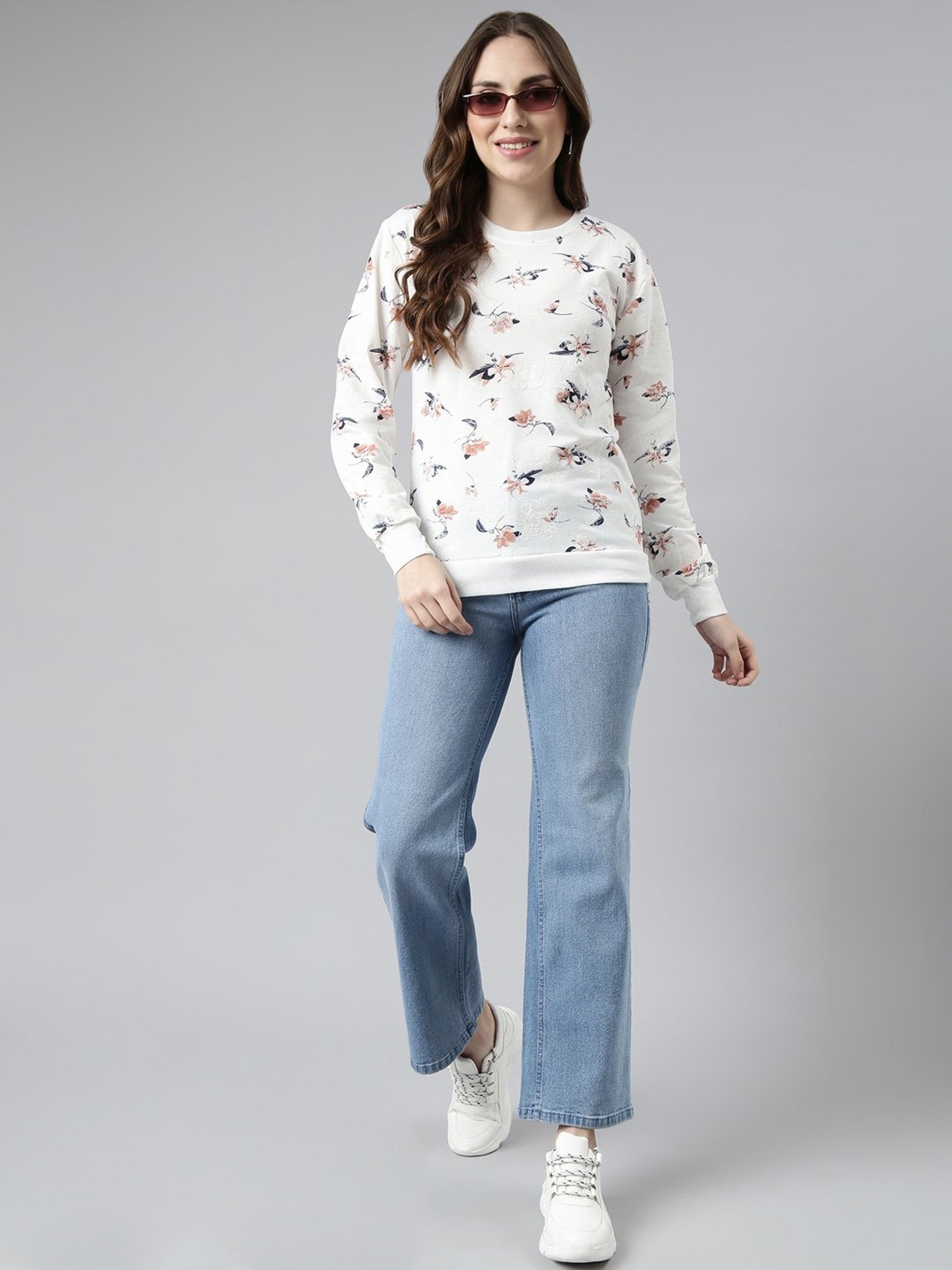 SHOWOFF White Floral Print Sweatshirt