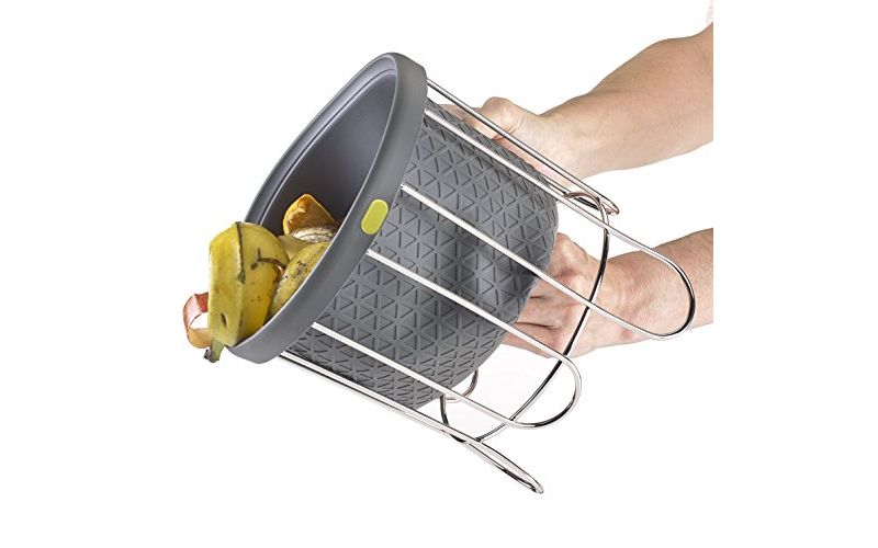 Polder Kitchen Composter-Flexible silicone bucket inverts for emptying and cleaning - no need to touch contents- adjustable lid for ventilation & airflow control, Gray / Green