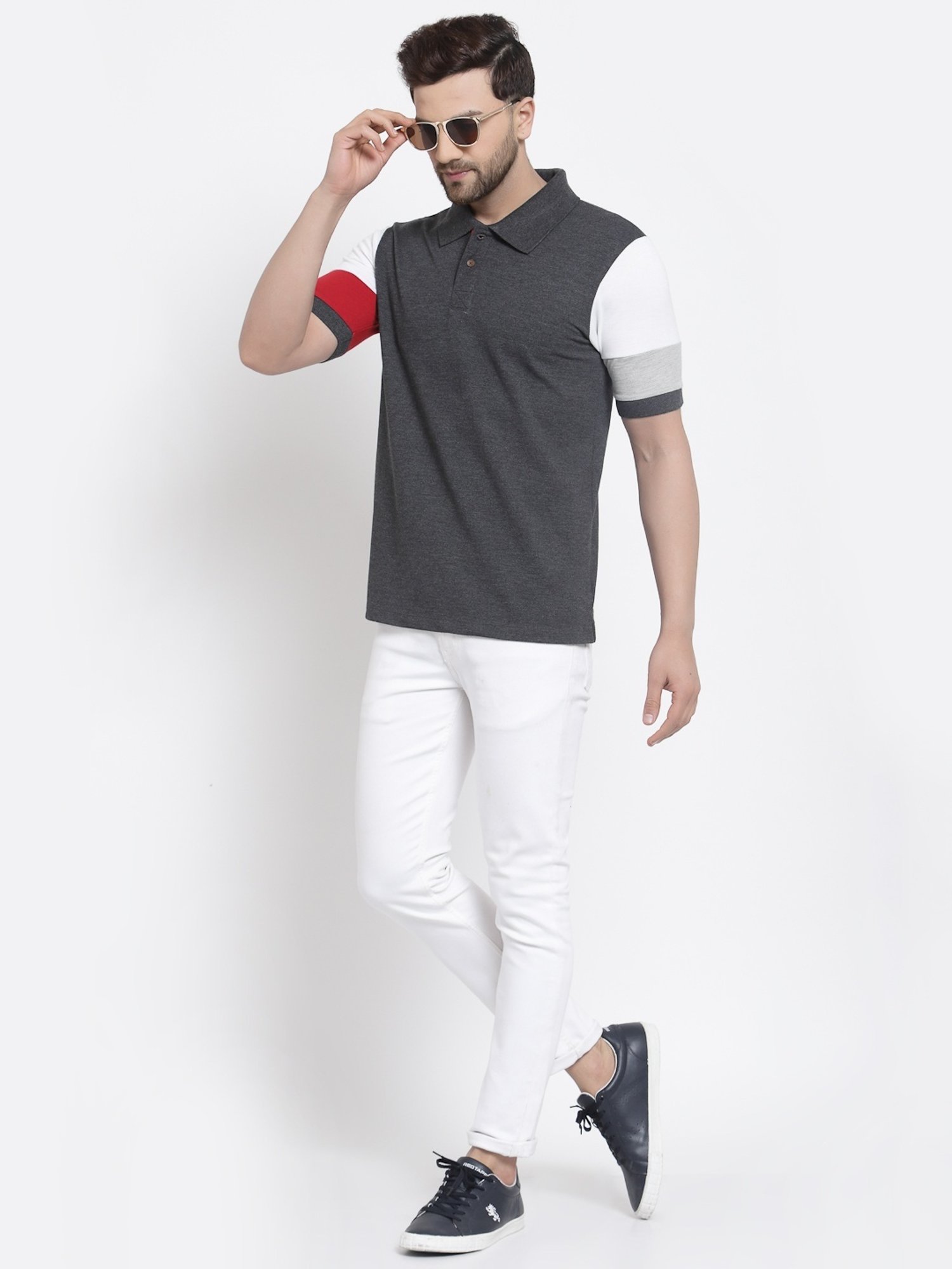 Kalt Multicolor Cotton Regular Fit Colour Block Polo T-Shirt