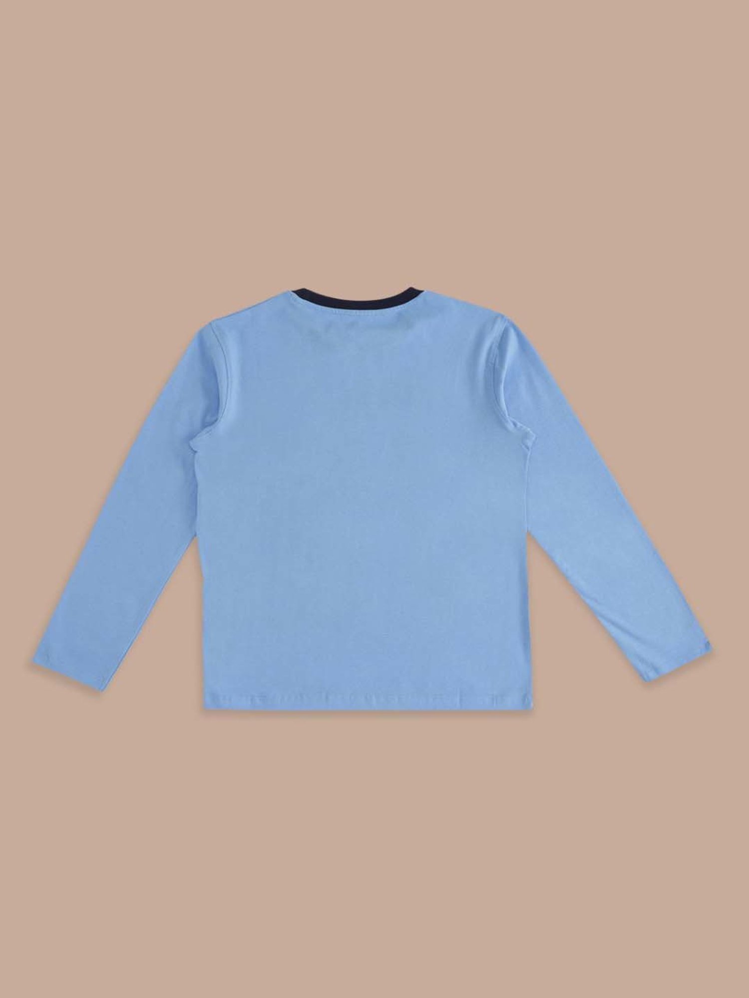 Pantaloons Baby Kids Blue & White Cotton Printed Full Sleeves T-Shirt