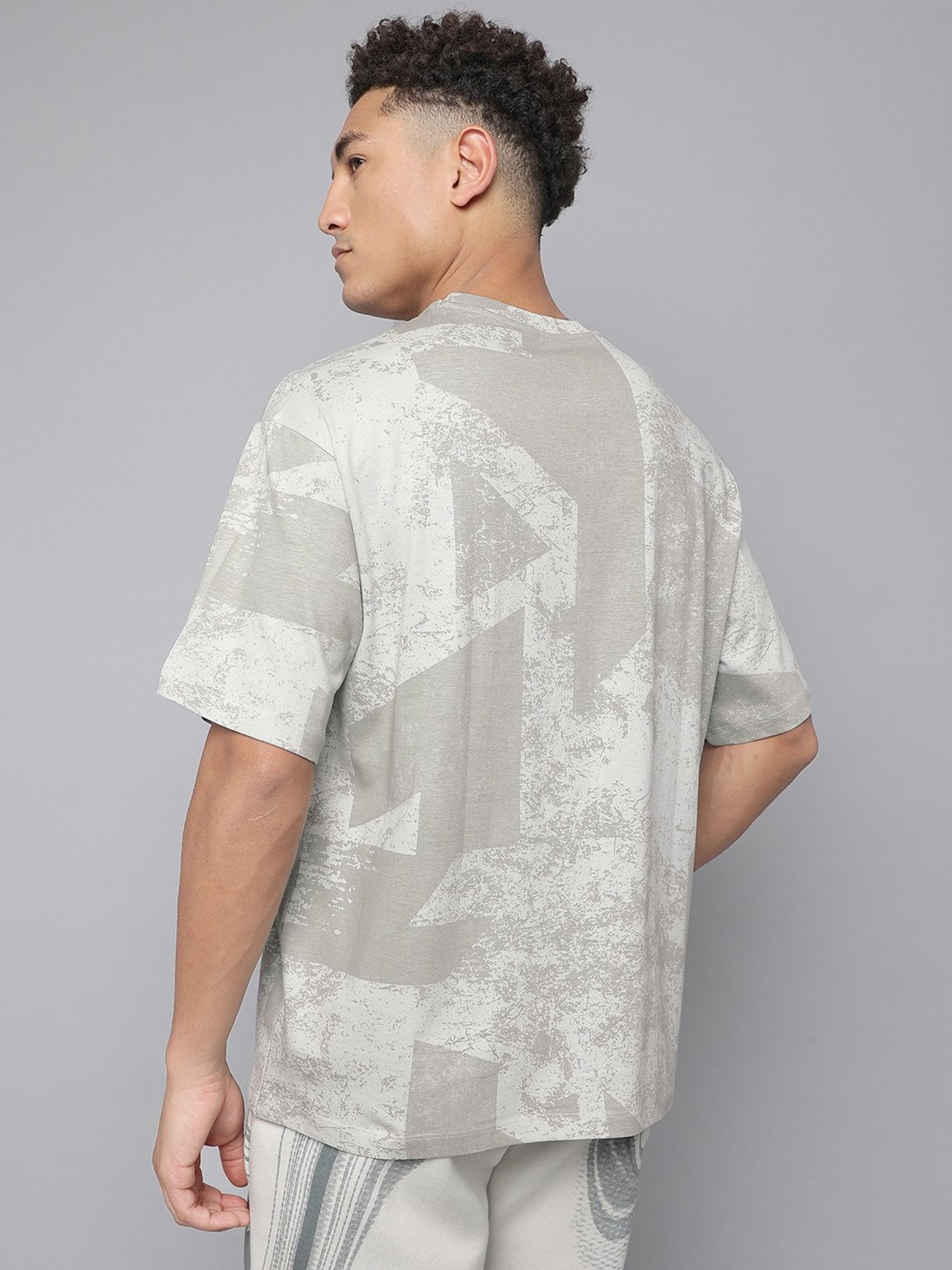 Free Authority Grey Cotton Oversized Printed T-Shirt