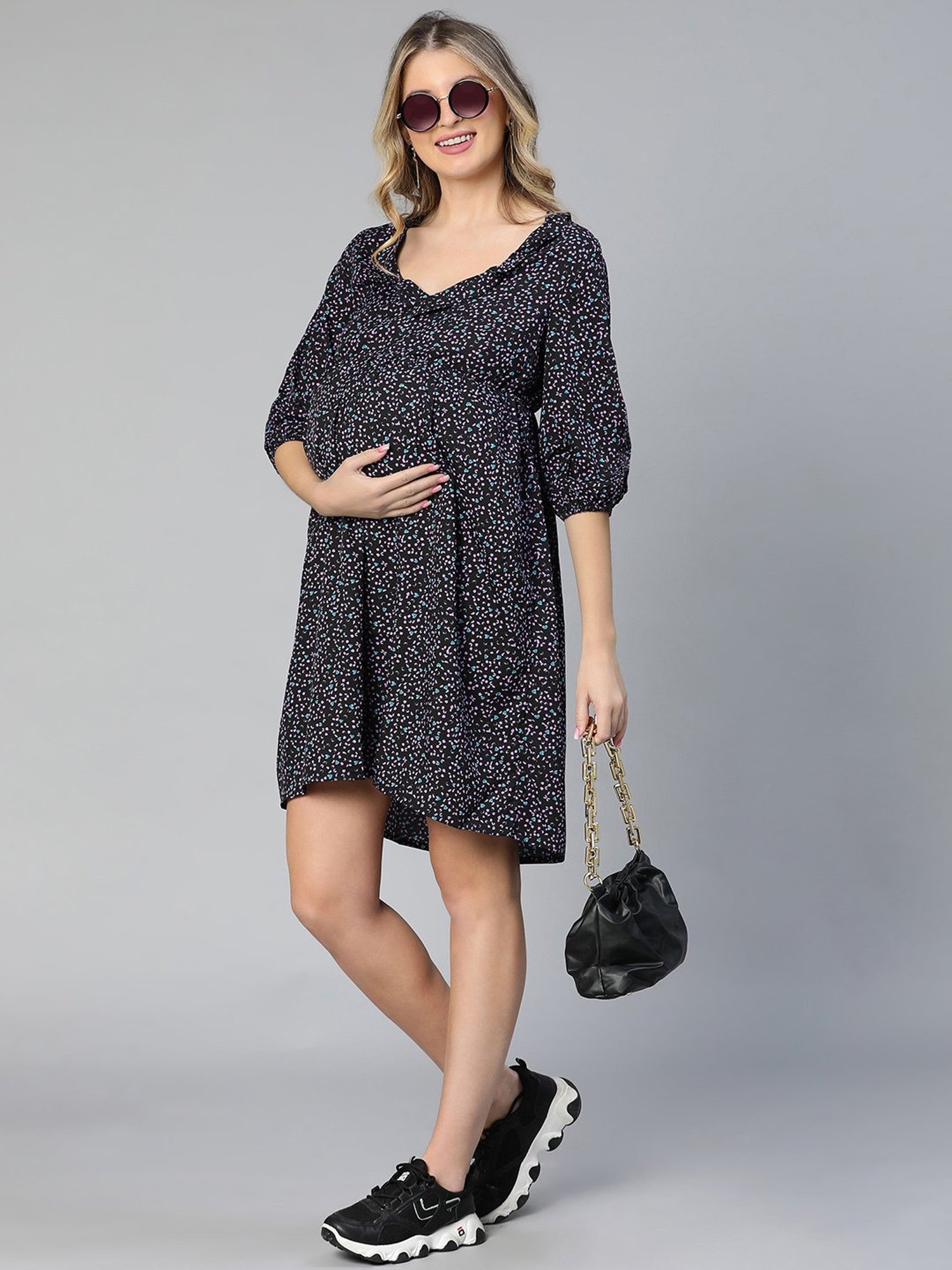 Oxolloxo Black Printed Maternity Dress