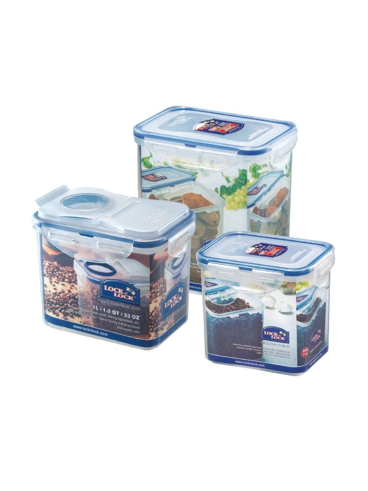 Lock & Lock Transparent Plastic Airtight Food Storage Containers - Set of 3