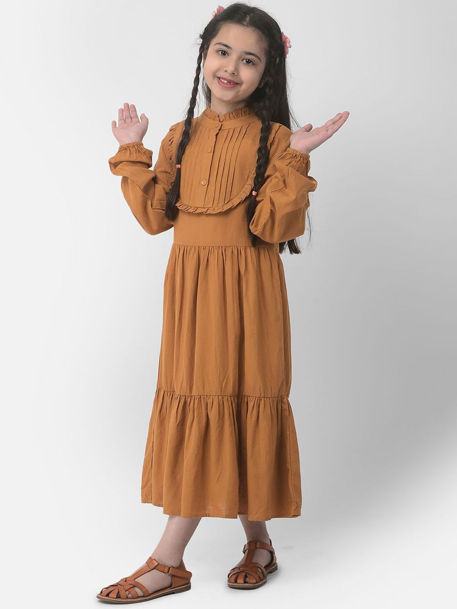 Crimsoune Club Kids Yellow Regular Fit Full Sleeves Dress