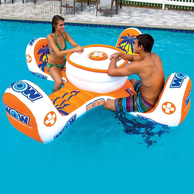 WOW Watersports 14-2010 Island Table 4 Person Pool Float Picnic Table, Orange