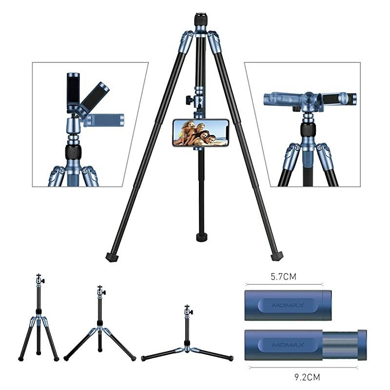 Compatible for Camera Phone Compact Aluminum Tripod,56 Inch 1.87lbs Portable Lightweight Tripod Monopod Stand with Ball Head Phone Grip and Carry Bag for DV Canon Nikon Sony DSLR Cameras (Blue)