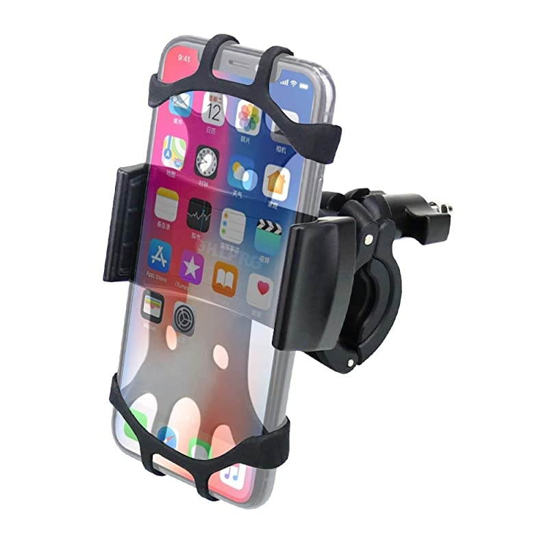Bike Phone MountBicycle Cell Phone Holder Universal Motorcycle Handlebar Rack with 360&deg; Rotation Adjustable Anti Shake Silicone Bands Cycling for iPhone Samsung All 4060 Phones Black