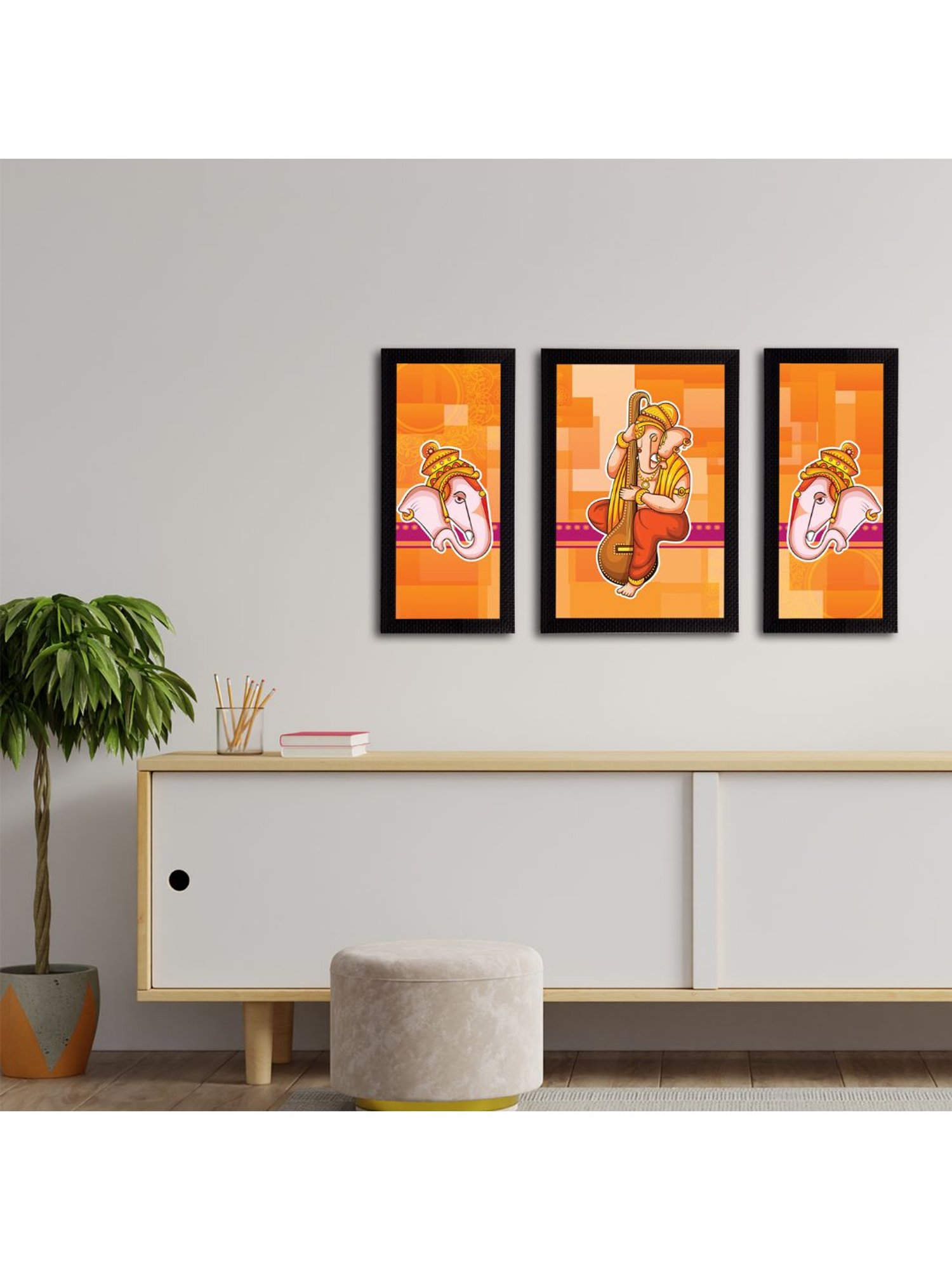 eCraftIndia Set of 3 Lord Ganesha Satin Matt Texture UV Art Painting