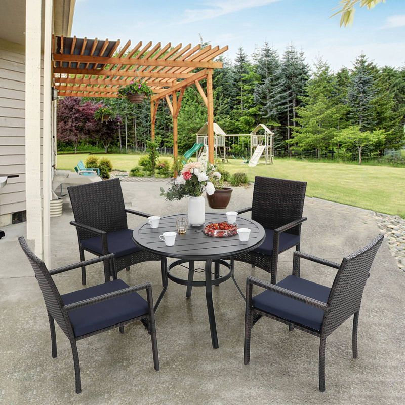 5pc Patio Dining Set with Round Table & Wicker Rattan Chairs - Captiva Designs