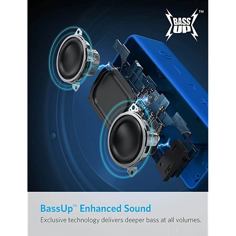 Soundcore 2 12W Portable Wireless Bluetooth Speaker Better Bass 24Hour Playtime 66ft Bluetooth Range IPX7 Water Resistance Builtin Mic DualDriver Speaker for Beach Travel Party Blue