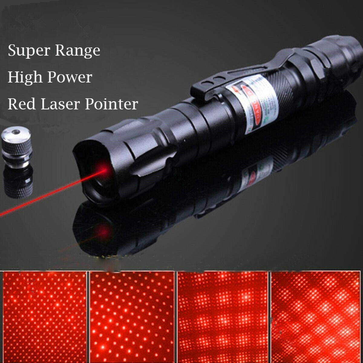 300Miles Military Red Laser Pointer Pen 650nm Visible Beam+Star Cap+Belt Clip