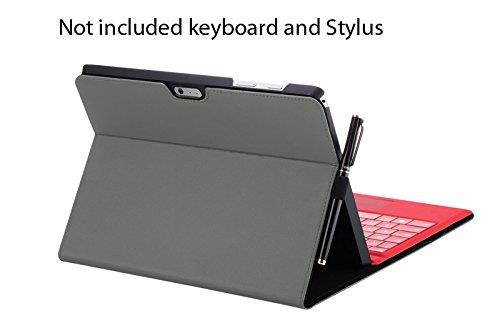 Valkit Microsoft Surface Pro 4 Case, Compatible Surface Pro 4 Type Cover, Surface Pro 4 PU Leather Folio Protective Stand Cases Covers Bag Skin Compatible with Surface Original Keyboard, Grey