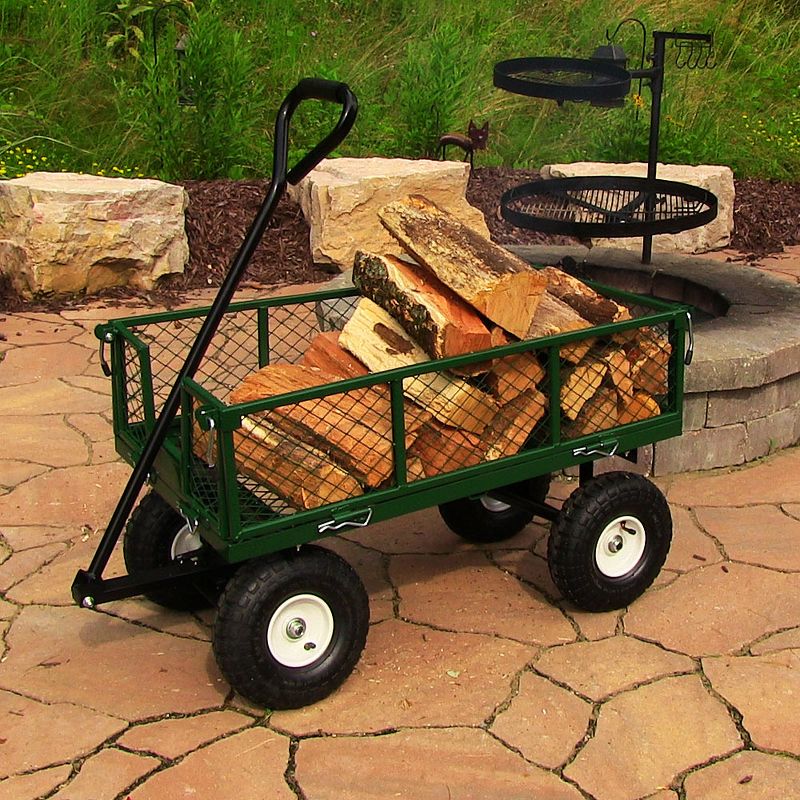 Sunnydaze Outdoor Lawn and Garden Heavy-Duty Durable Steel Mesh Utility Wagon Cart with Removable Sides - Green