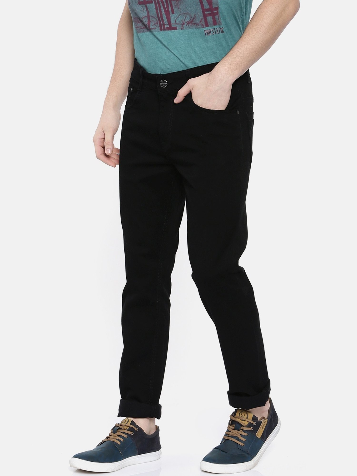 CINOCCI Jet Black Cotton Slim Fit Jeans