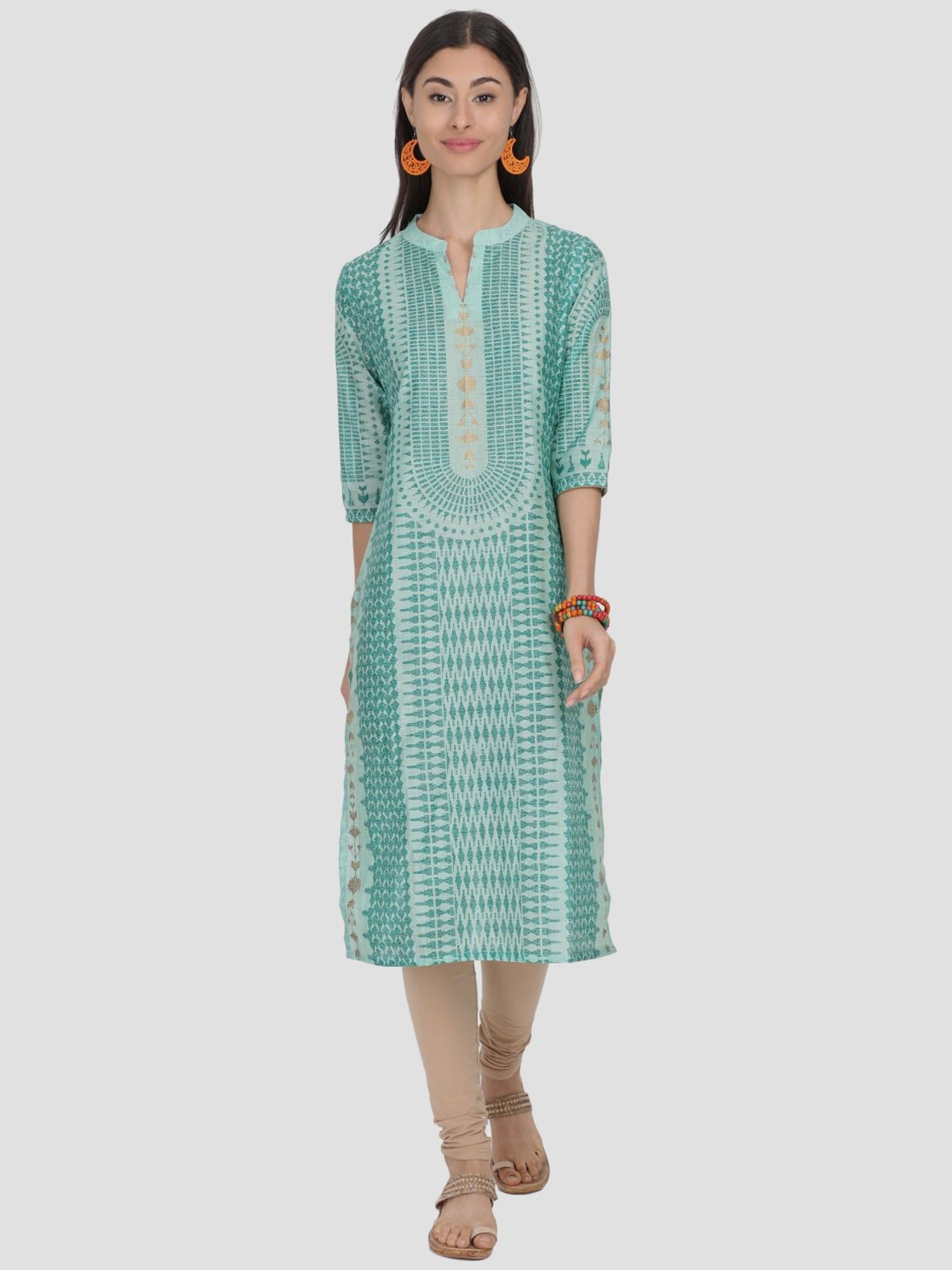 Alena Green Printed Straight Kurta