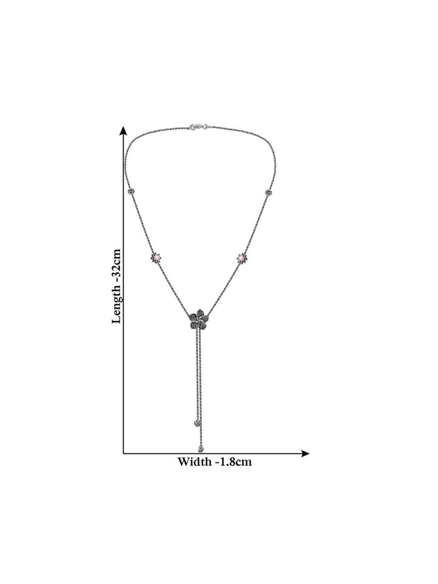 Rihi by P.C. Chandra Jewellers 925 Silver Tassel Flower Necklace Set with Pink Stone for Women