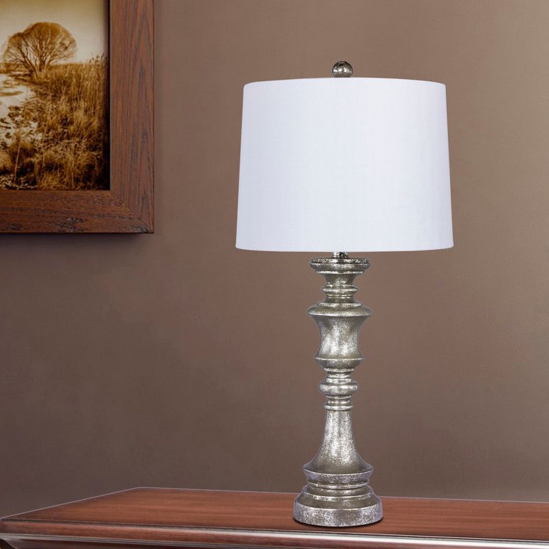 2pk Candlestick Antiqued Resin Table Lamps Silver  - Fangio Lighting