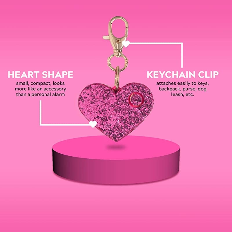 Safety Alarm for Women Ahhlarm SelfDefense Panic 115 Decibel Alarm Keychain for Women with LED Safety Light and Clip Pink Glitter Heart